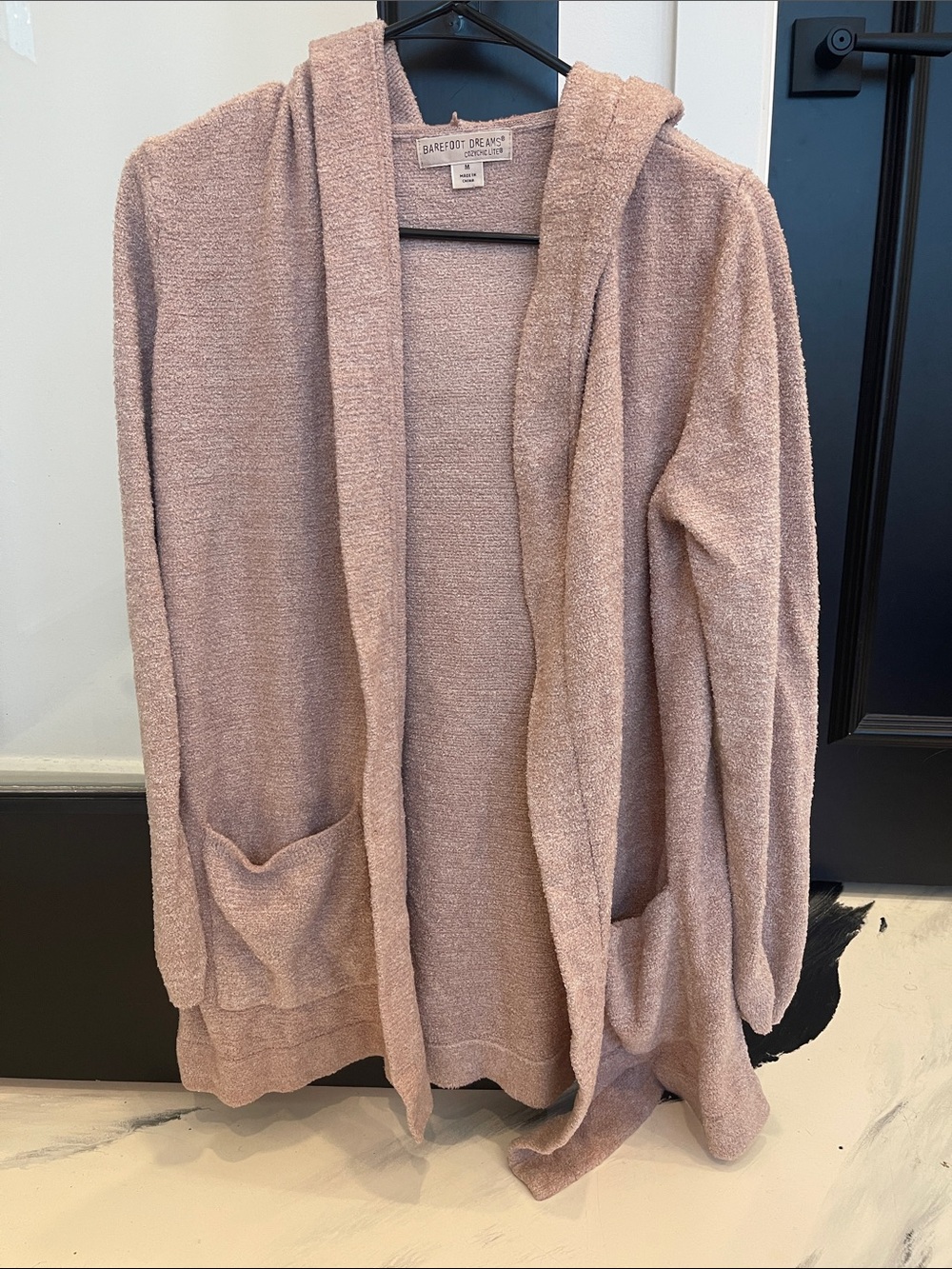 Barefoot Dreams Dusty Rose Hooded Open-Front Cardigan